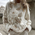 Women's Vintage White Rose Chunky Knit Turtleneck Sweater elevenforest