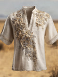 Boho Vintage Lace Floral Embroidery Men's Linen V-neck Shirt elevenforest