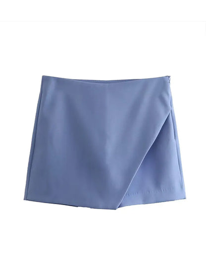 New Candy Color Asymmetrical Shorts Skirts Lady Zipper Fly Pockets Hot Shorts Pantalone
