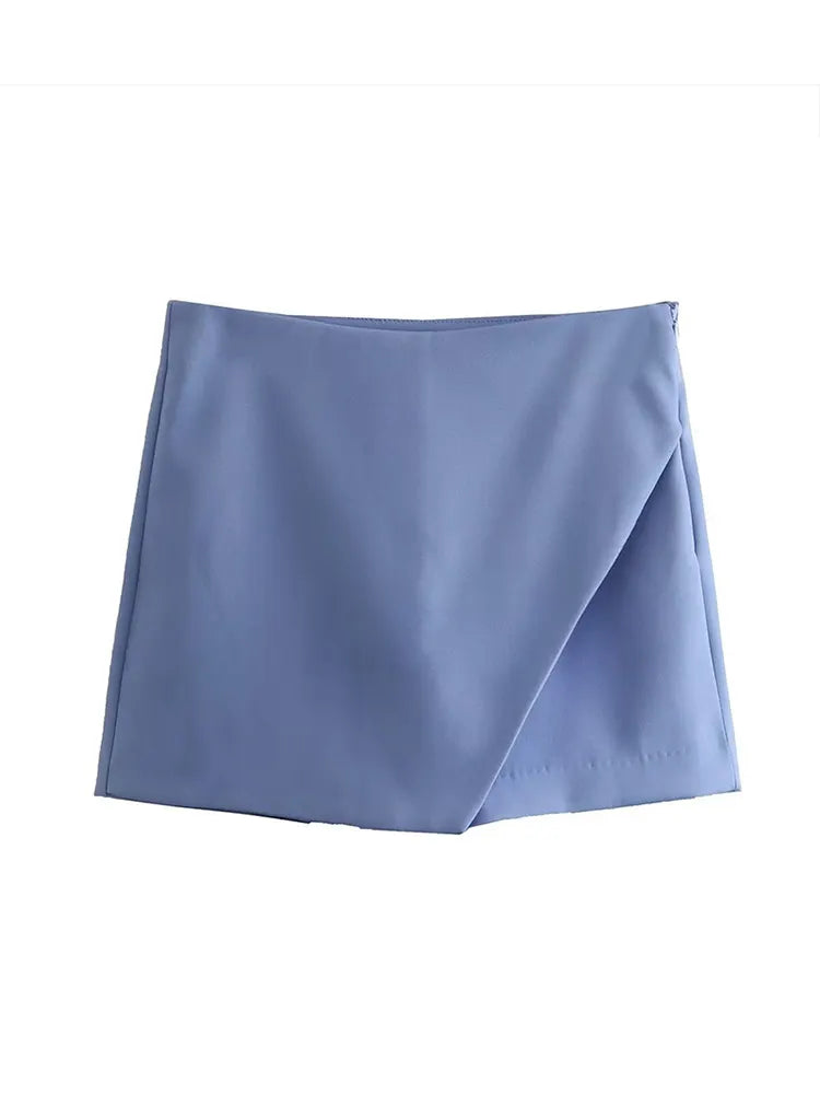 New Candy Color Asymmetrical Shorts Skirts Lady Zipper Fly Pockets Hot Shorts Pantalone