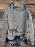 Comstylish Cat & Paw Prints Embroidered Cozy Knit Hooded Sweater