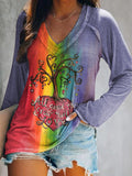 Women's Art Painting Hippie Print V-Neck Long Sleeve