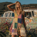 Countryside Style Collection Classy Patchwork Floral Pattern Art Linen Tank Dress
