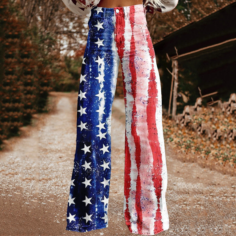 Women's Vintage Independence Day Floral Patch Jeans elevenforest