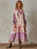 Bohemian Floral Vintage Stripe Women's Linen Midi Dress elevenforest