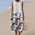 Women's Vintage Fish Art Print Sleeveless Cotton Sleeveless Dress elevenforest