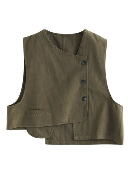 Asymmetric Color Buttoned Vest Top