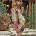 Vintage Retro Floral Patchwork Art Linen Pants elevenforest