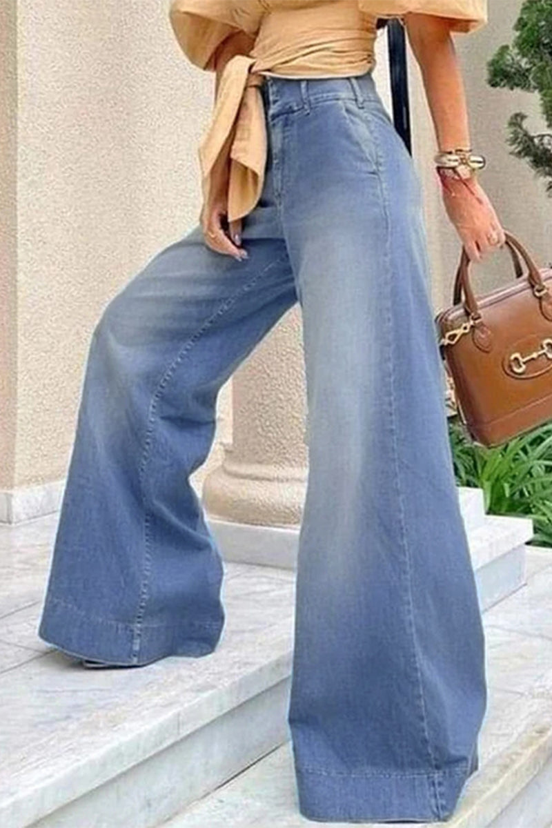 Street Simplicity Patchwork High Waist Boot Cut Denim Jeans