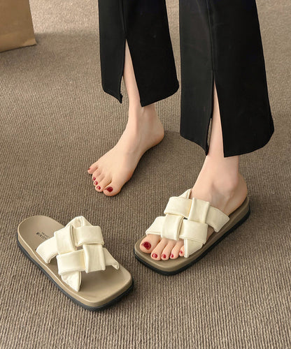 Beige French Platform Slide Sandals Peep Toe Ap1053