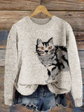 Tabby Cat Fuzzy Knit Art Cozy Sweater elevenforest