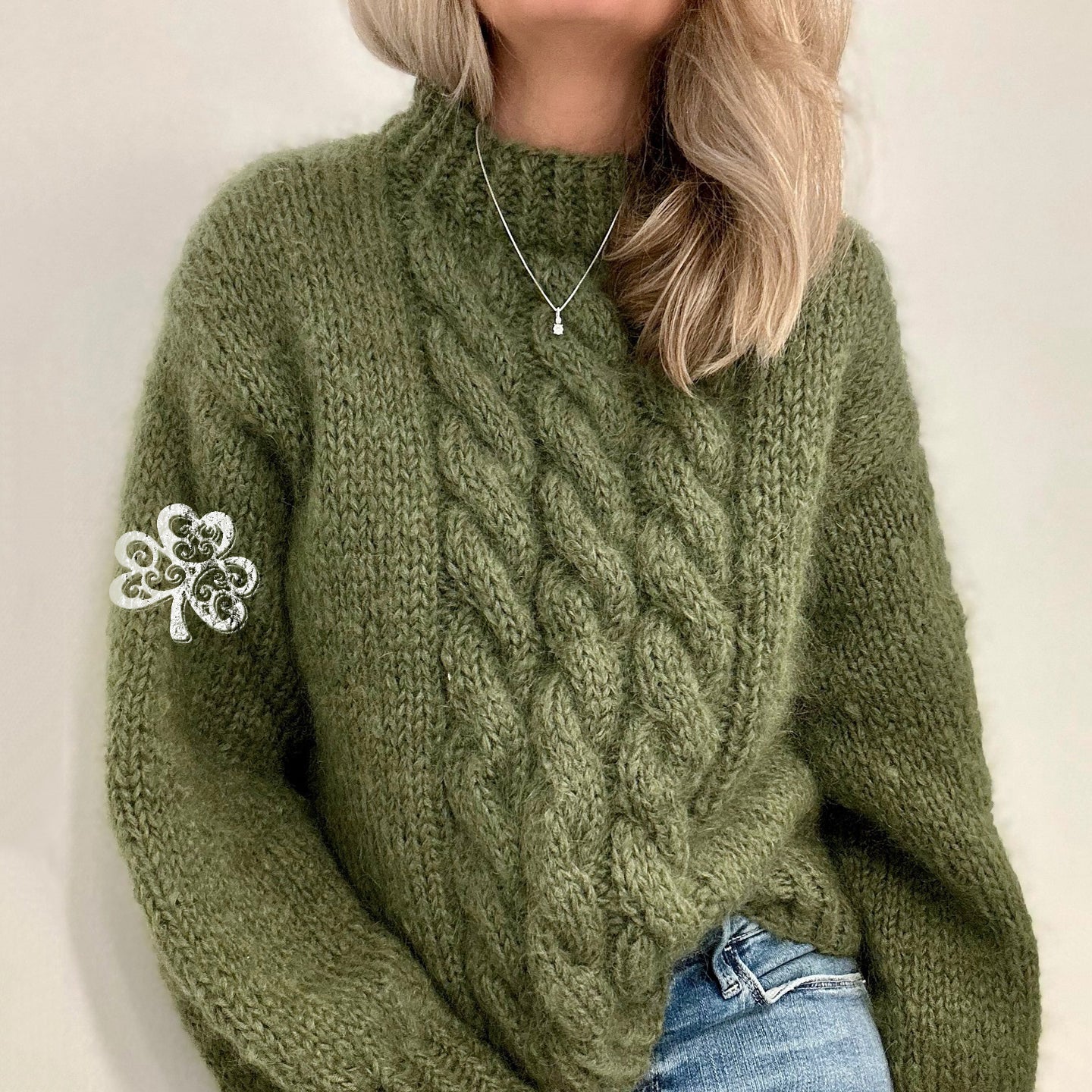 Women'S Burlap Textured Clover Pattern Sweater elevenforest