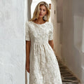 Vintage Floral Lace Embroidered Cozy Linen Maxi Dress elevenforest
