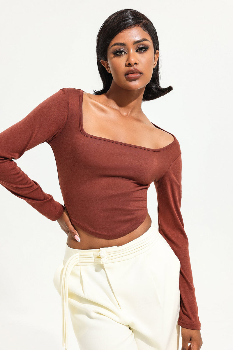 Square Collar Long Sleeve Knitted Top