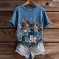 Comstylish Women's Dogs Art Cozy Short Sleeve Knit Sweater