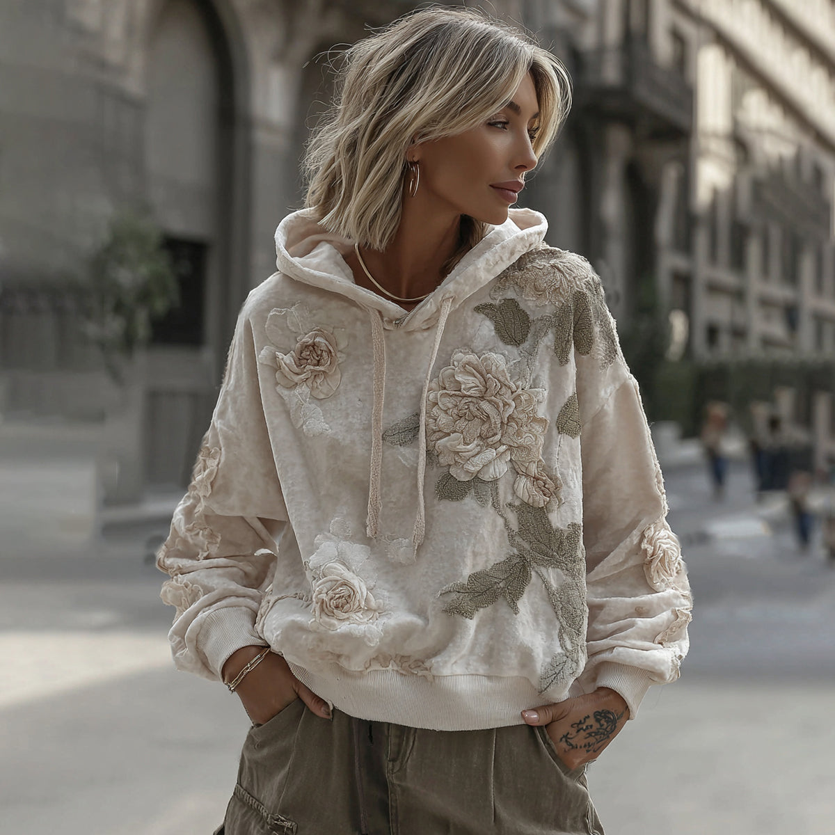 Women's Retro Embroidery Floral Patchwork Art Cozy Hoodie elevenforest