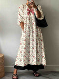 Women'S Holiday Elegant Bow Floral Pattern Cotton Dress