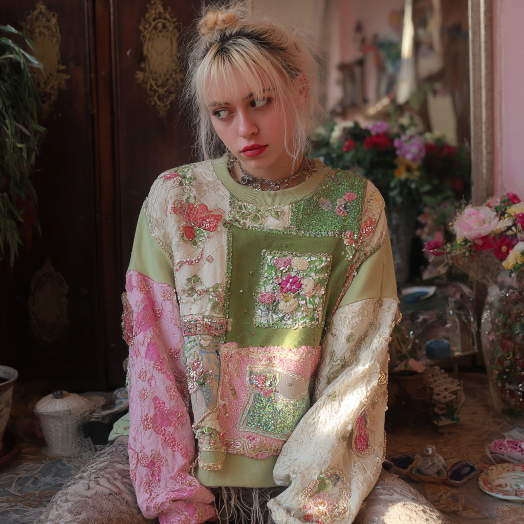 Boho Floral Patchwork Embroidered Women's Casual Sweatshirt elevenforest