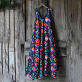 Women's Vintage Bright Bird & Floral Embroidery Linen Maxi Dress elevenforest