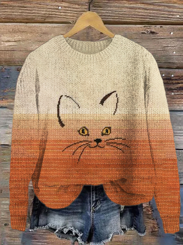 Cat Emoji Gradient Women's Cozy Sweater artswardrobe