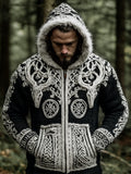 Viking Deer Head & Celtic Knot Men's Knit Hooded Cardigan elevenforest
