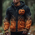 Halloween Pumpkin Face Knit Art Men's Hooded Zipper Sweater artswardrobe