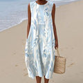 Vintage Loose Floral Art Sleeveless Cotton And Linen Tank Dress elevenforest