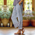Bohemian Striped Floral Art Women's Casual Pants elevenforest