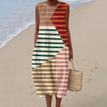 Women's Vintage Geometry Color Block Print Casual Cotton Dress elevenforest