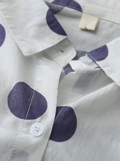 High-low Long Sleeves Polka-dot Lapel Shirts Tops