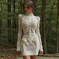 Women's Vintage Halloween Skeleton Bones Comfortable Elegant Sweater Dress elevenforest