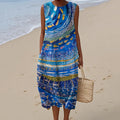 Women's Vintage Abstract Fish Art Print Cotton And Linen Dress elevenforest