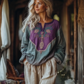 Bohemian Embroidered Floral V-neck Linen Blend Blouse elevenforest