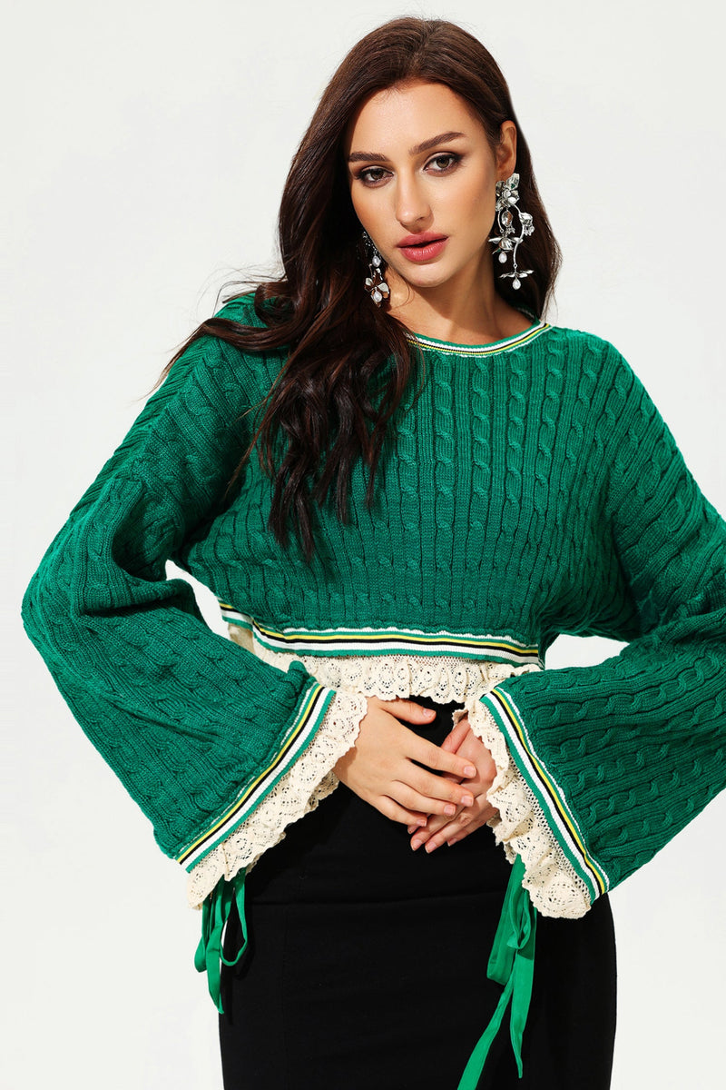 Flared Sleeve Crew Collar Knit Sweater