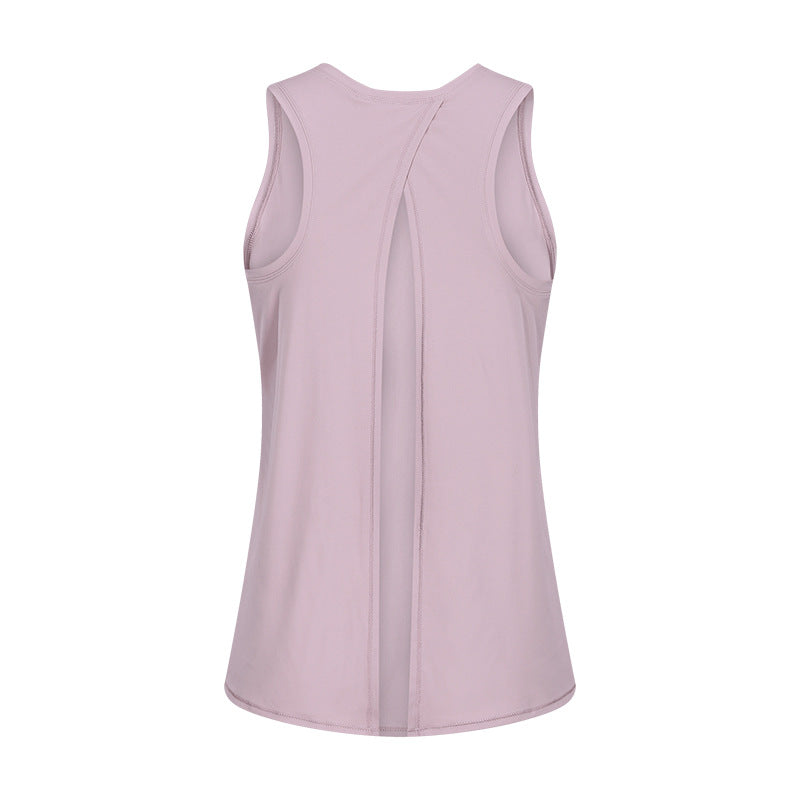 Spring Summer Nude Feel Skin Friendly Lace-up Vest Bow Beauty Back Loose Breathable Running Sports Blouse
