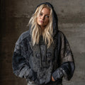 Helloween Cat Skull Inspired Bohemian Patchwork Washed Hoodie elevenforest