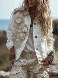 Women's Vintage Cotton And Linen Floral Long-sleeved Denim Jacket elevenforest