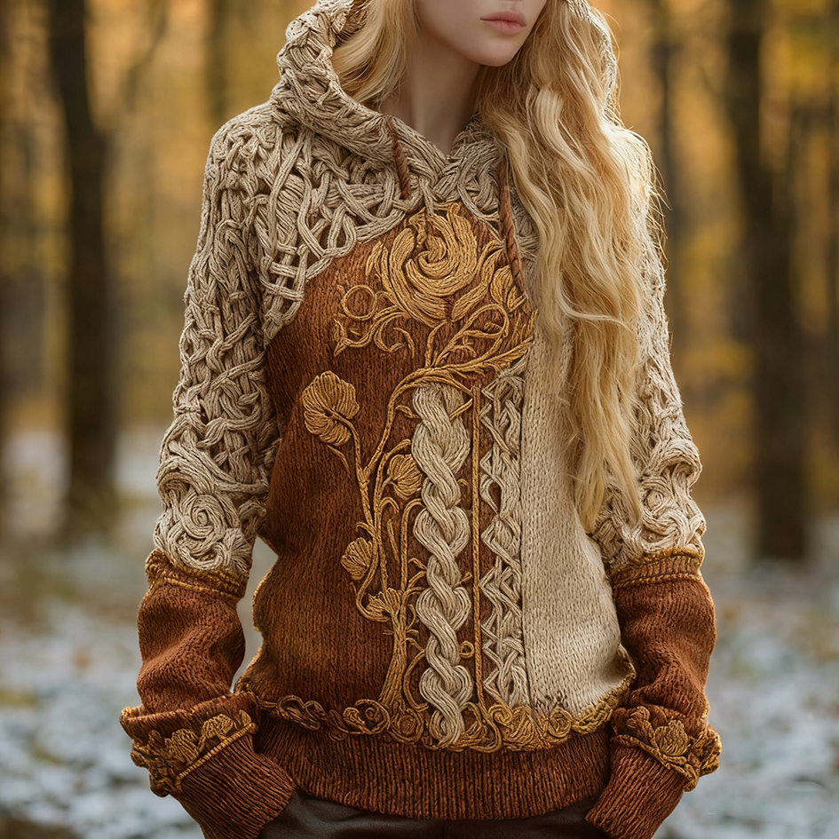 Comstylish Women's Viking-style Winter Warm Hooded Knitted Sweater