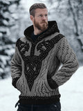 Men's Viking Celtic Contrast Cozy Chunky Hooded Sweater elevenforest
