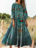 Women's Floral Print Flowy Cotton Crew Neck Dress elevenforest