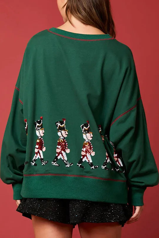 Christmas Soldier Sequined Long Sleeve Sweatshirt