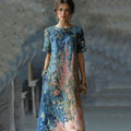 Art Oil Painting Floral Sequin Gradient Maxi Dress
