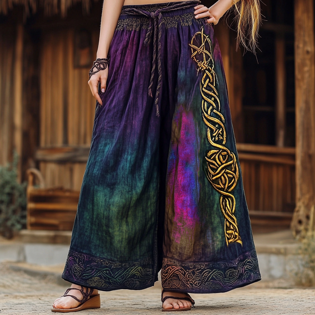 Women's Vintage Gradient Celtic Knot Linen Blend Pants elevenforest