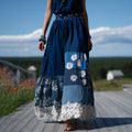 Women's Retro Floral Lace Embroidery Patchwork Art Linen Blend Casual Midi Skirt elevenforest
