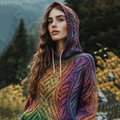 Women's Irish Rainbow Pattern Jacquard Pocket Cozy Hooded Sweater elevenforest