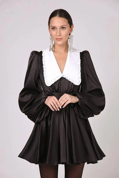 Milena V-neck Lantern Sleeve Mini Dress