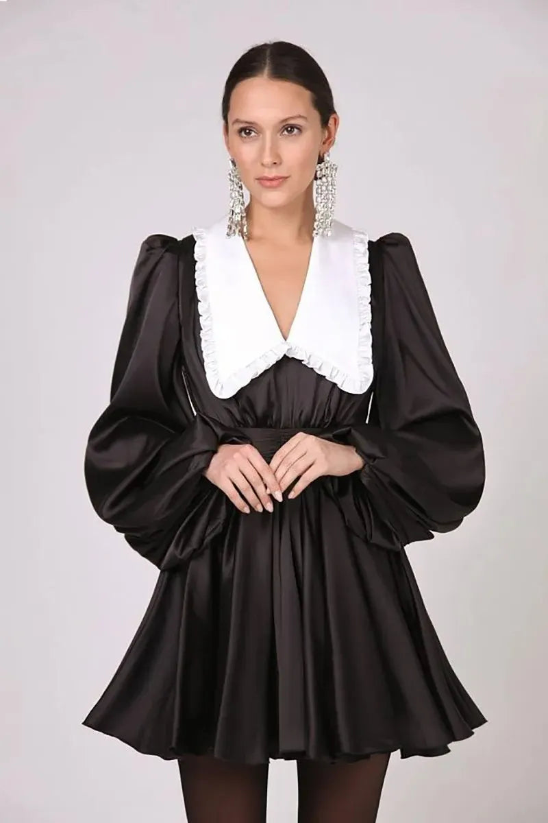 Milena V-neck Lantern Sleeve Mini Dress