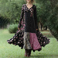 Women's Vintage Pink Rose And Plaid Patchwork Long-sleeved Dress elevenforest
