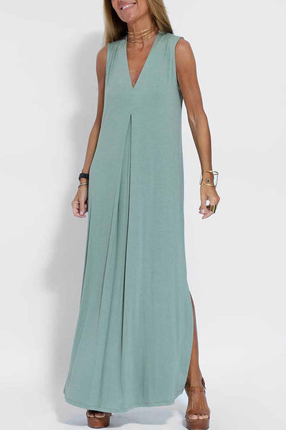 Street Patchwork V Neck Vest Dress Dresses