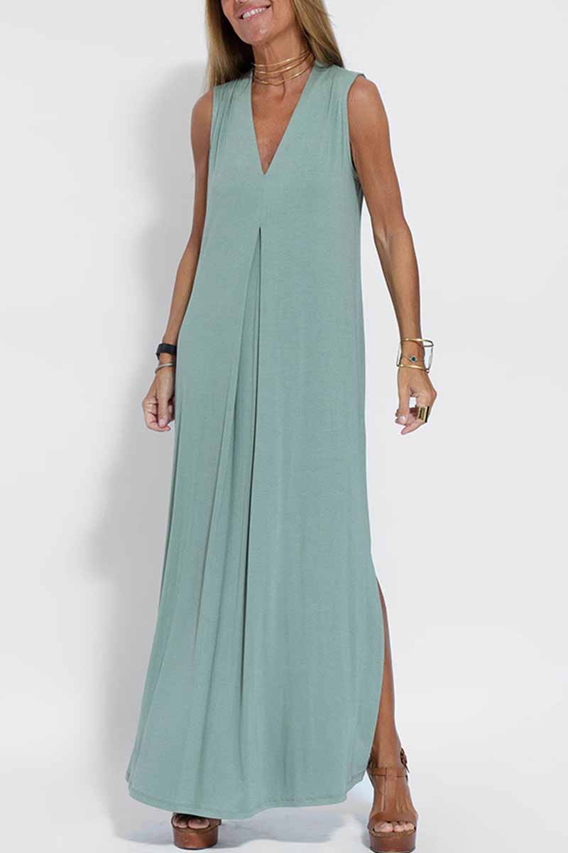 Street Patchwork V Neck Vest Dress Dresses
